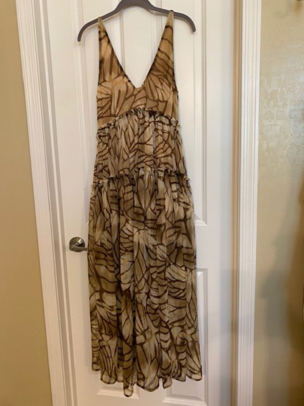 Free People Juliana Chiffon Maxi Dress Tiered Sand Combo Size XS